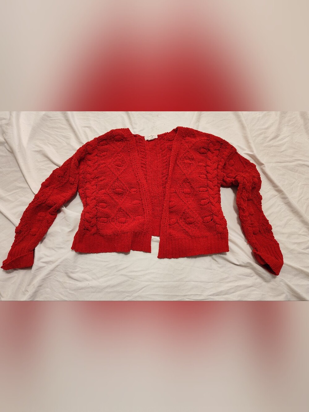 Jessica Simpson Women's M Chenille Crop Open Cardigan Red Sweater